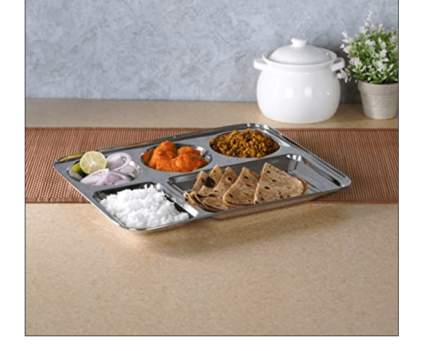 Reference image of a stainless-steel compartment meal tray